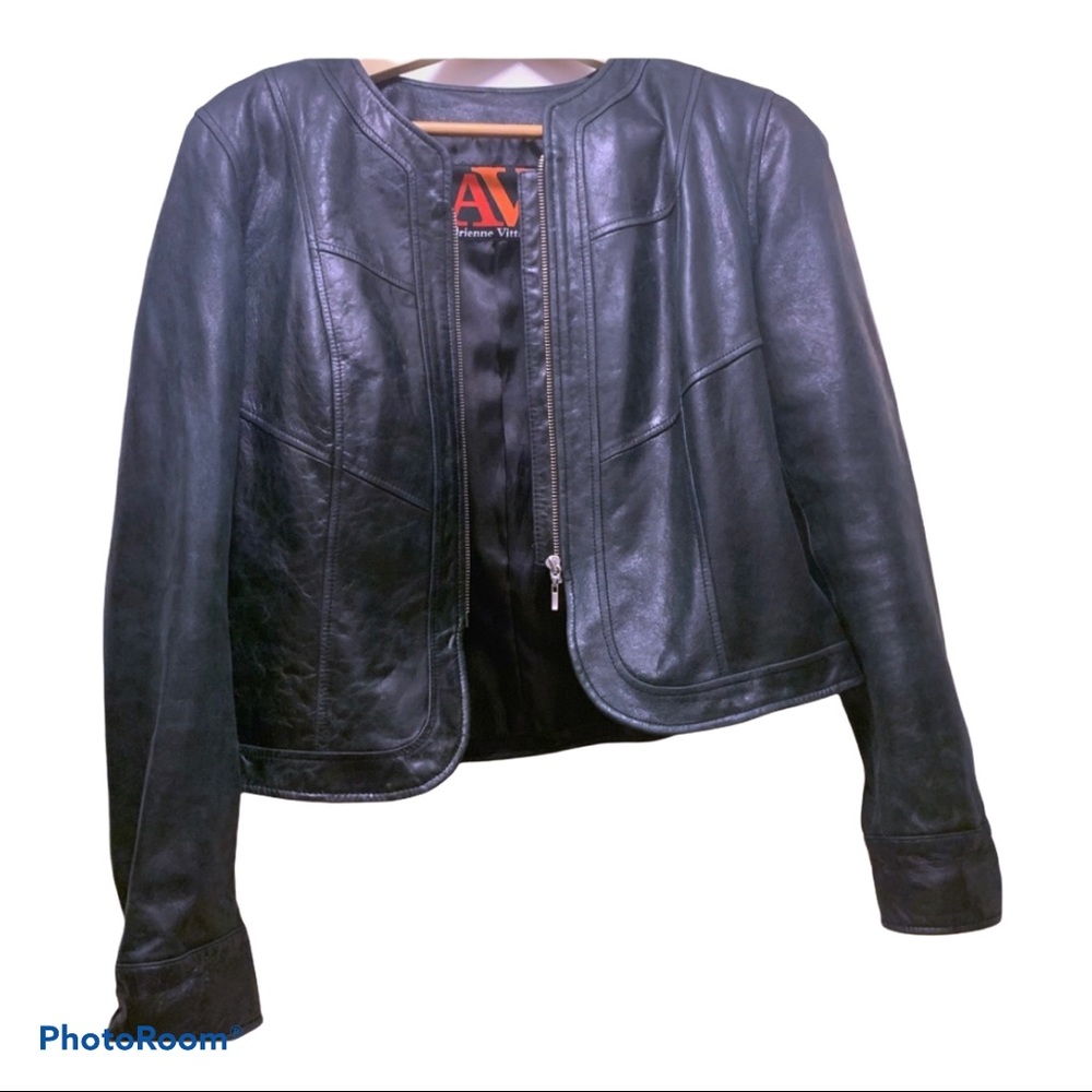 Adrienne Vittadini Vintage Leather Bomber Jacket